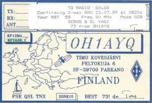 50MHz QSL card G0LGS with OH1AYQ